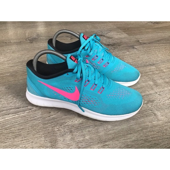 Nike Shoes - Nike Womens Size 8 Free Rn Shoes Running Sneakers Blue Mesh Low Top 831509-401